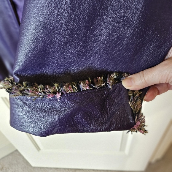 Deep Purple Leather Jacket with Fringe Trim - Picture 2 of 5